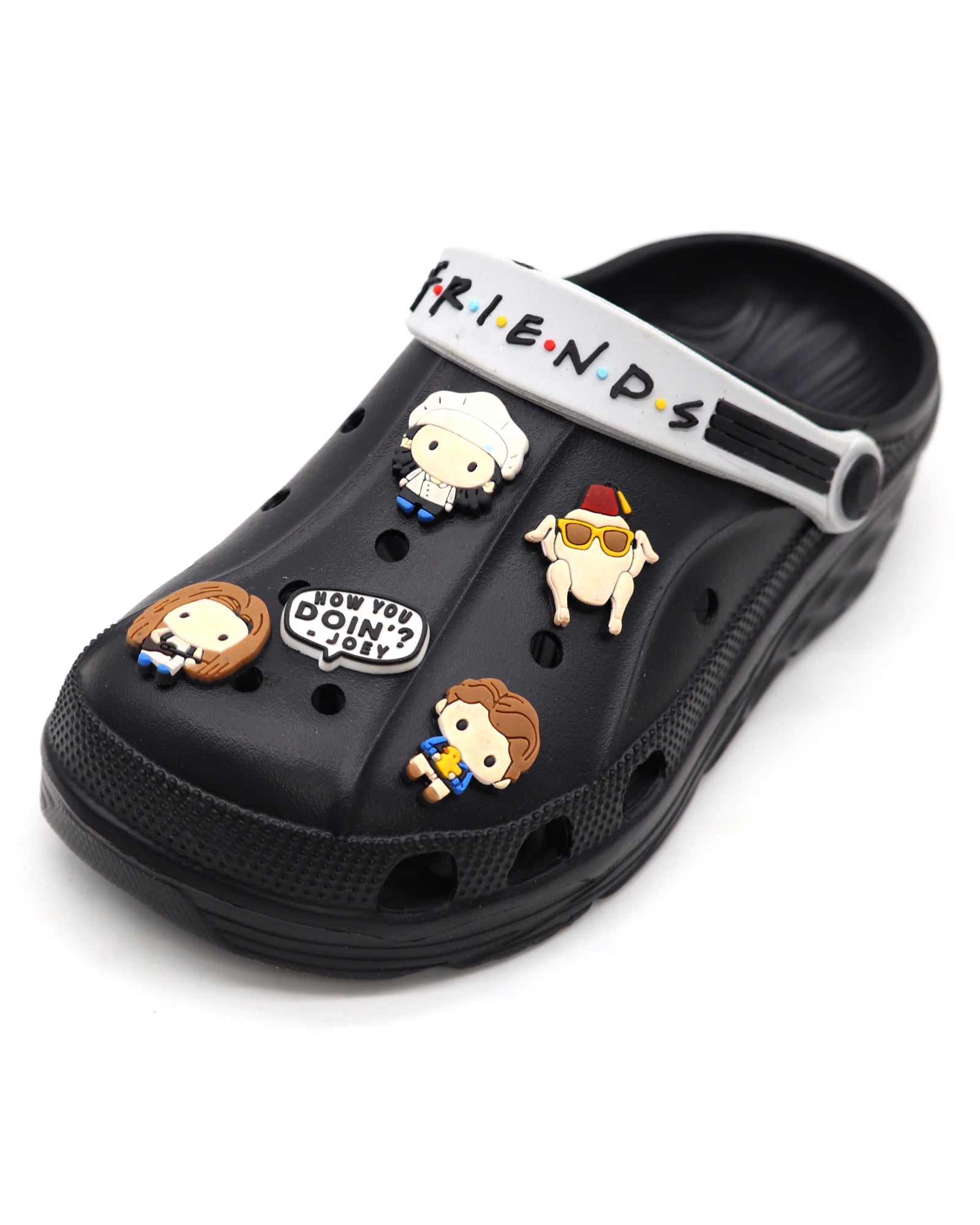 SVAAR x Friends Men’s Stylish Clogs with Friends Charms and Back Strap-Black