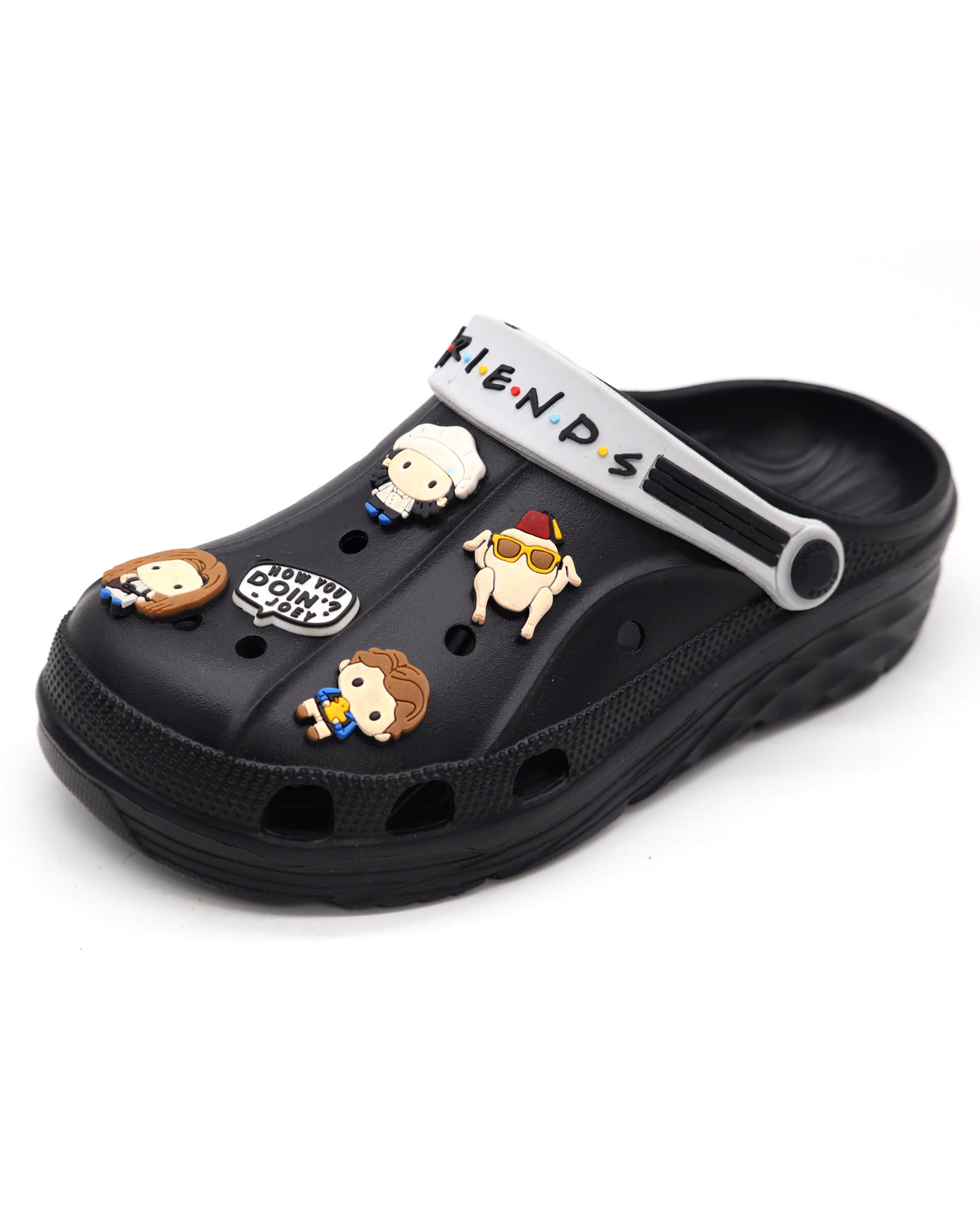 SVAAR x Friends Men’s Stylish Clogs with Friends Charms and Back Strap-Black