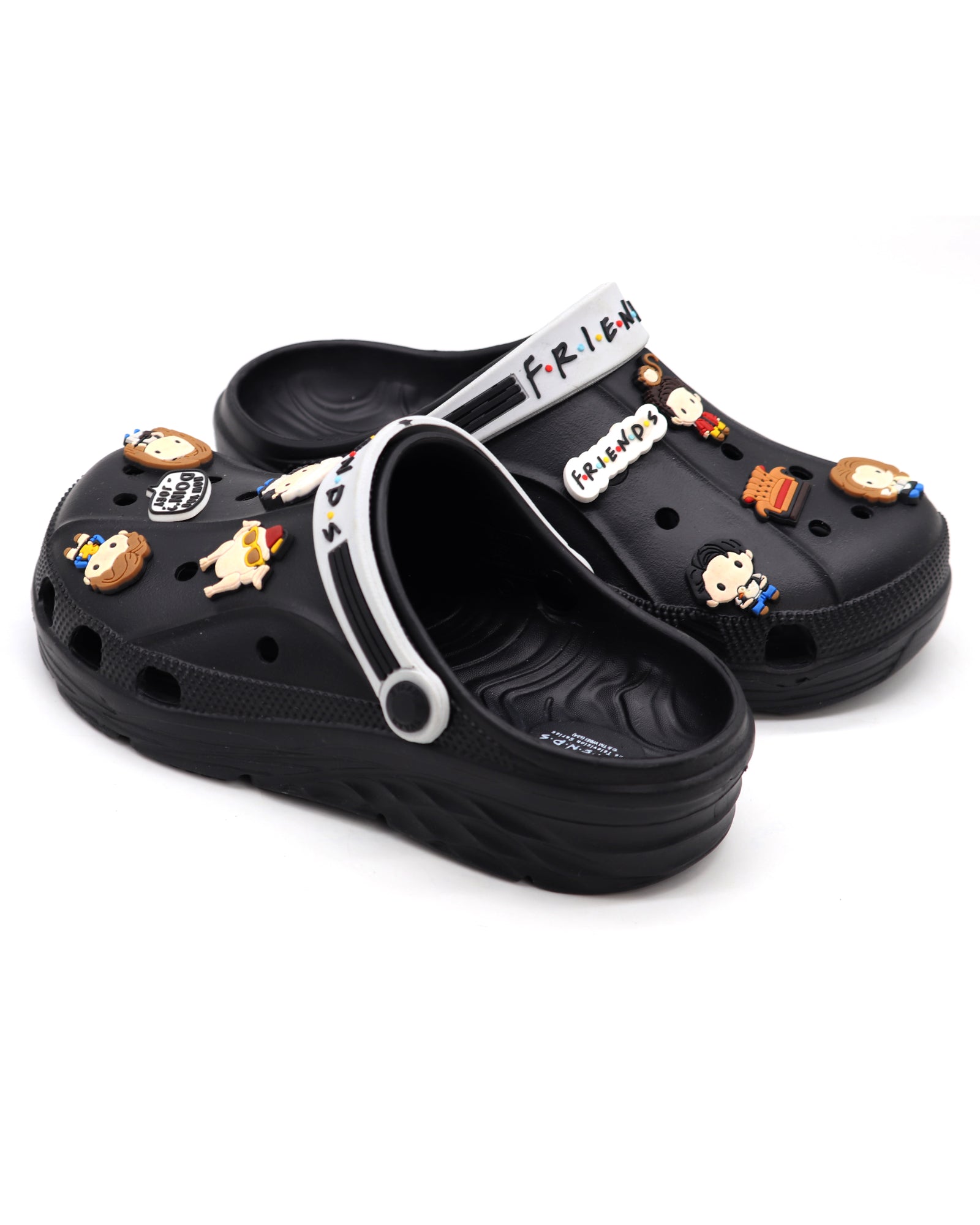 SVAAR x Friends Men’s Stylish Clogs with Friends Charms and Back Strap-Black