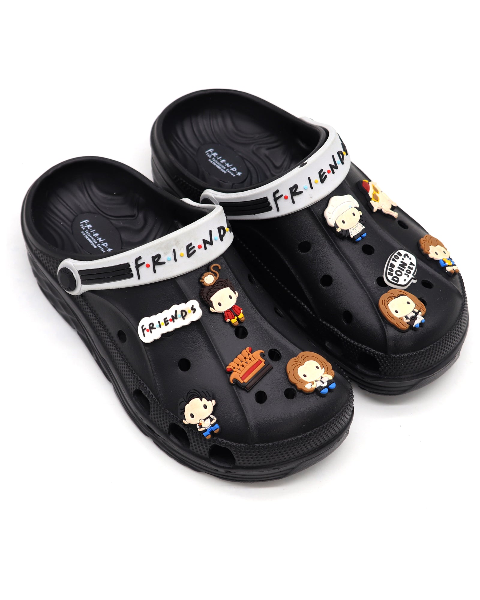 SVAAR x Friends Men’s Stylish Clogs with Friends Charms and Back Strap-Black