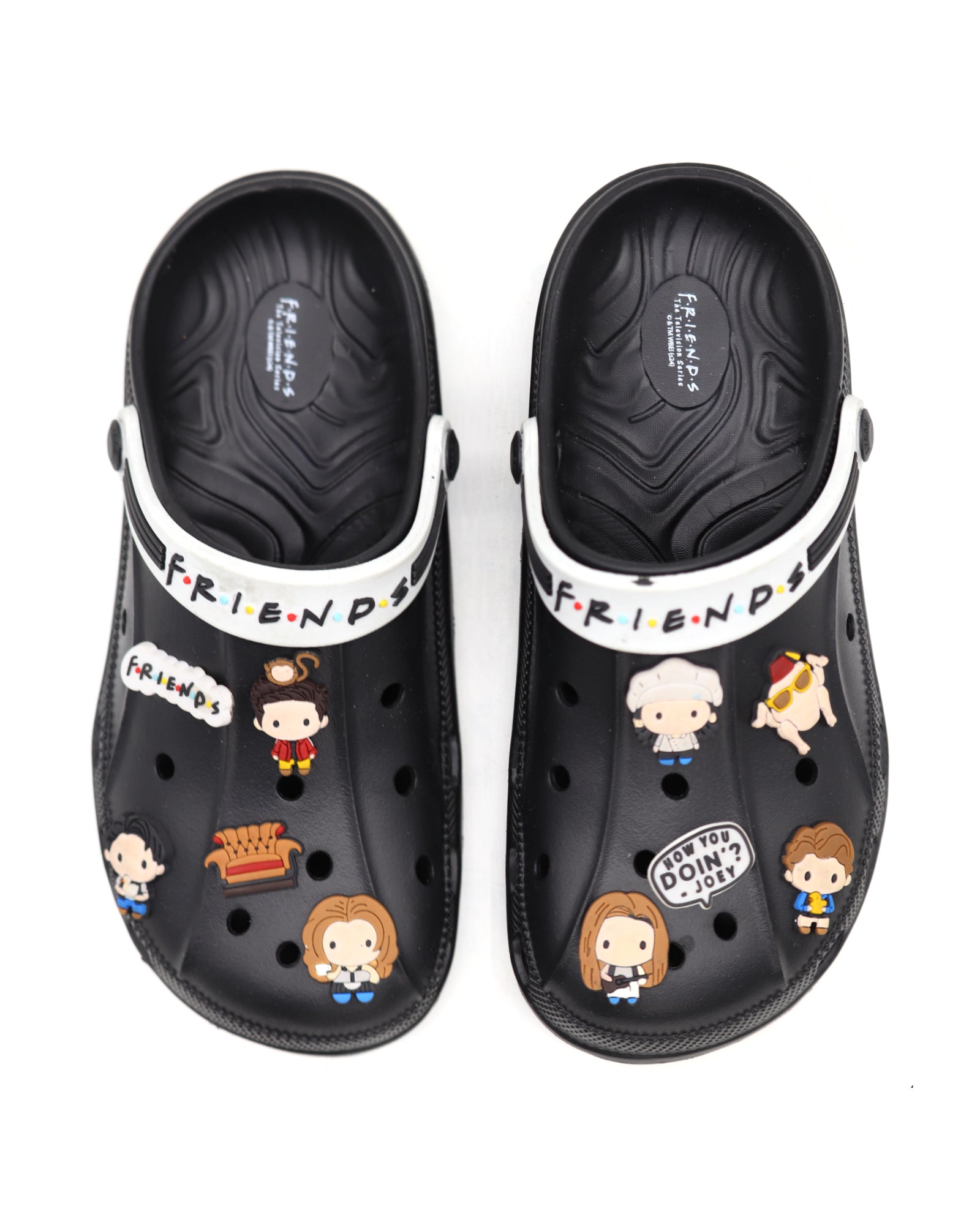 SVAAR x Friends Men’s Stylish Clogs with Friends Charms and Back Strap-Black