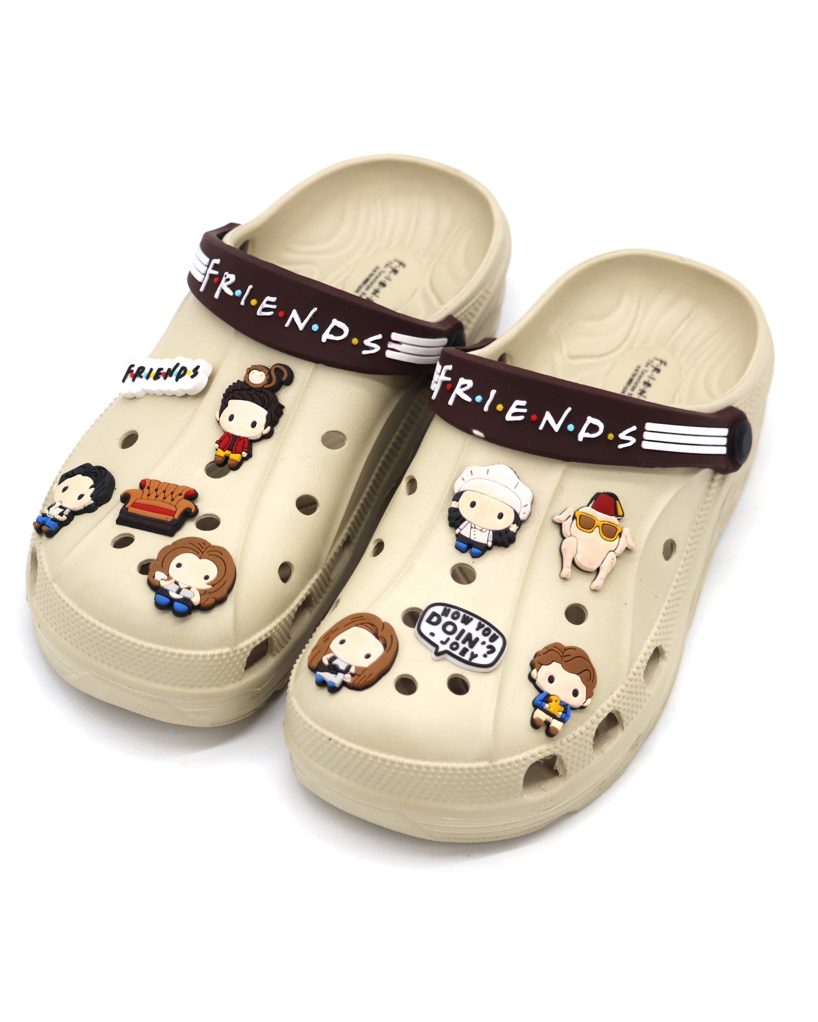 SVAAR x Friends Men’s Stylish Clogs with Friends Charms and Back Strap-Beige