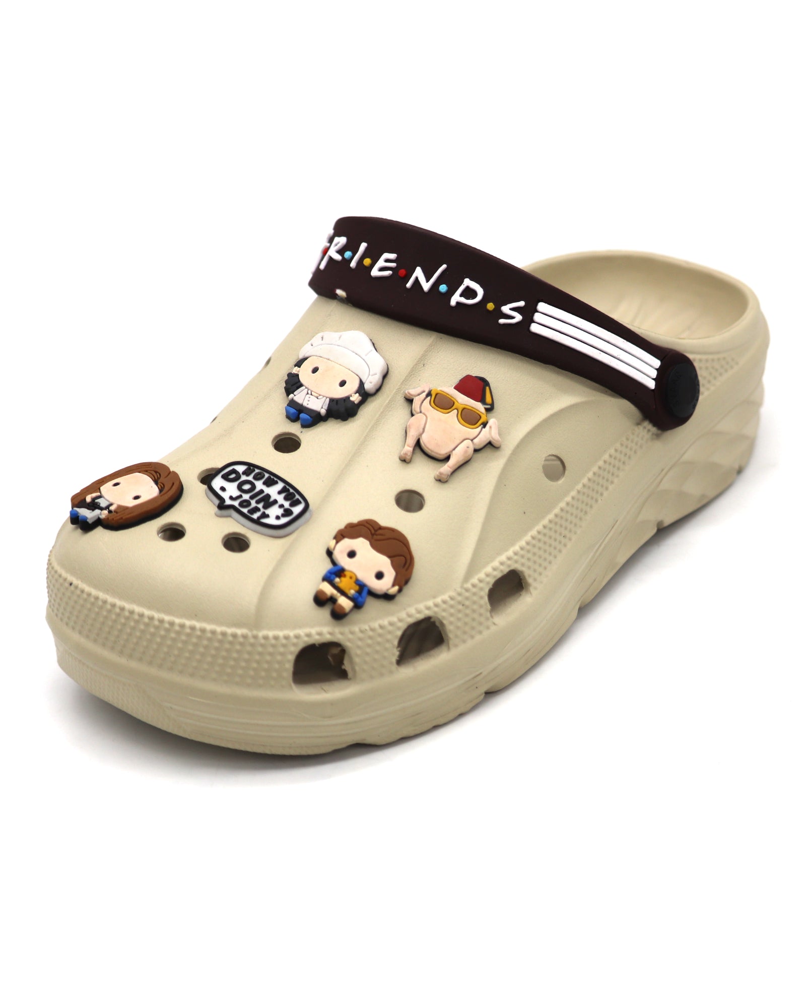 SVAAR x Friends Men’s Stylish Clogs with Friends Charms and Back Strap-Beige