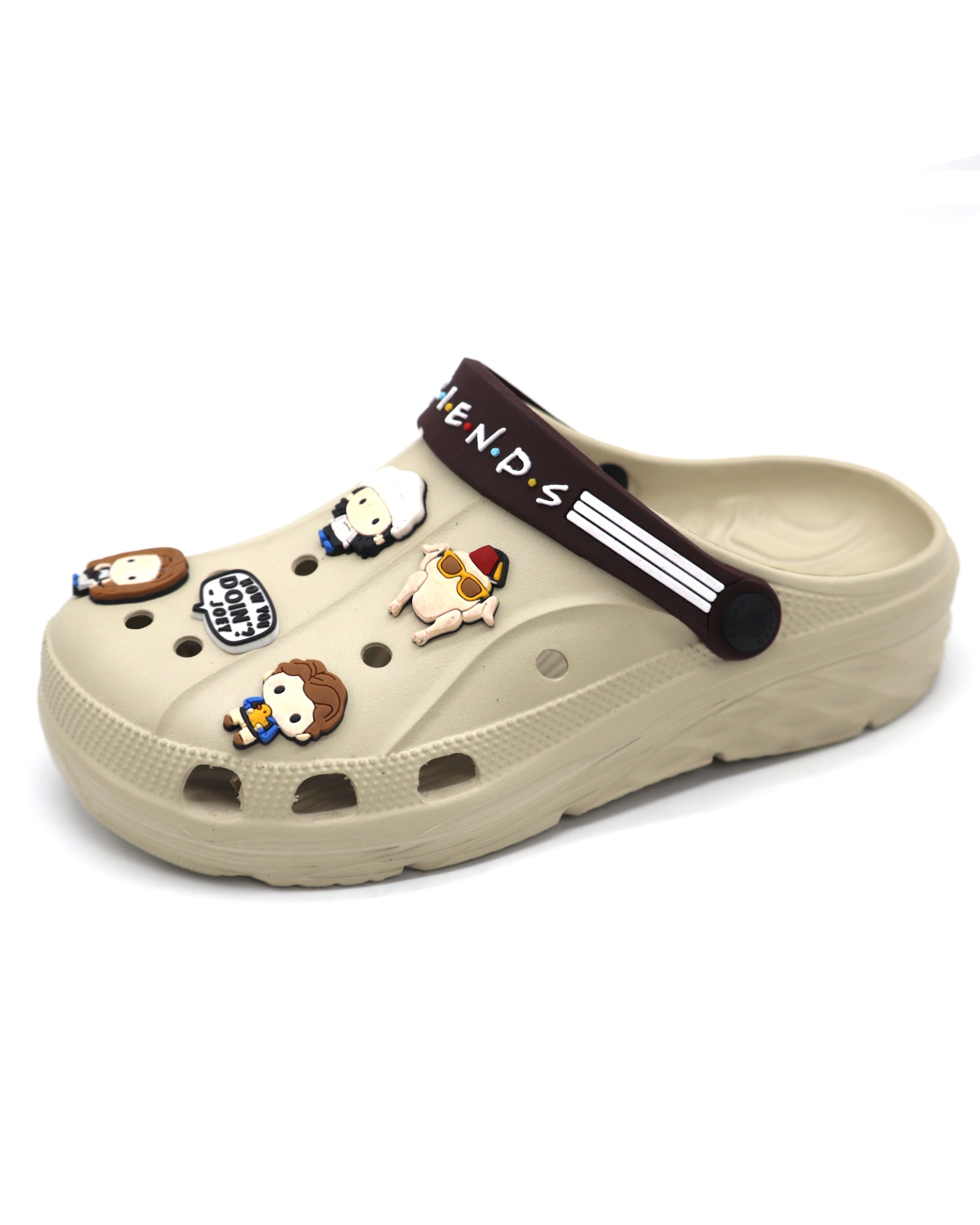 SVAAR x Friends Men’s Stylish Clogs with Friends Charms and Back Strap-Beige