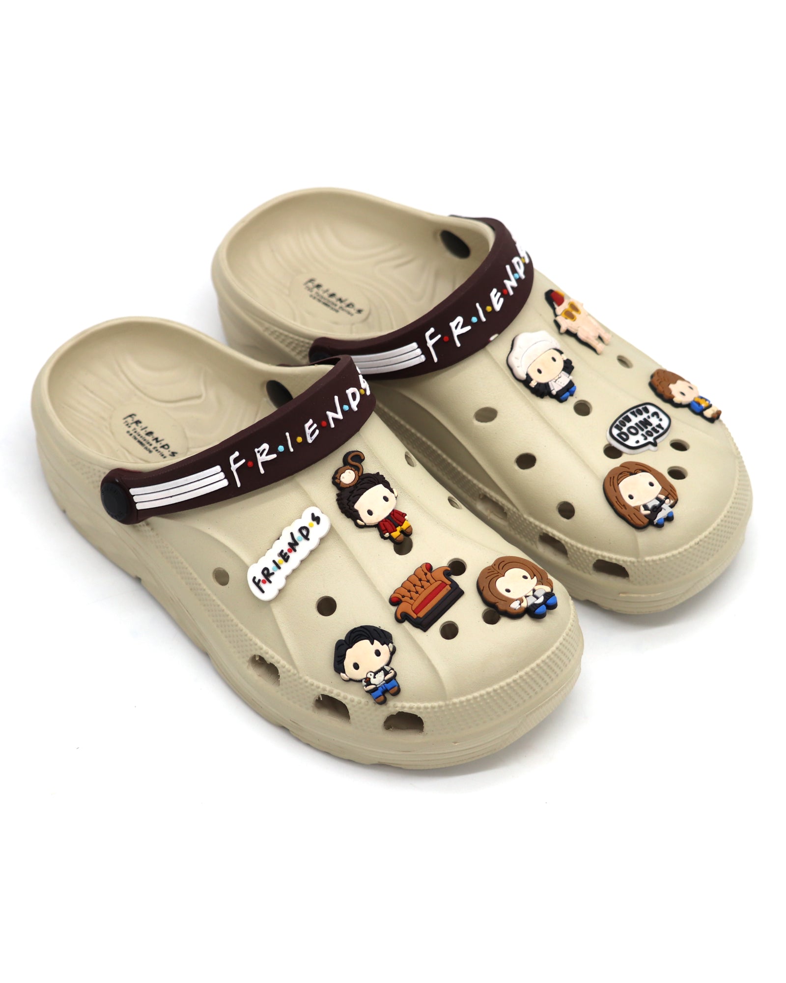 SVAAR x Friends Men’s Stylish Clogs with Friends Charms and Back Strap-Beige