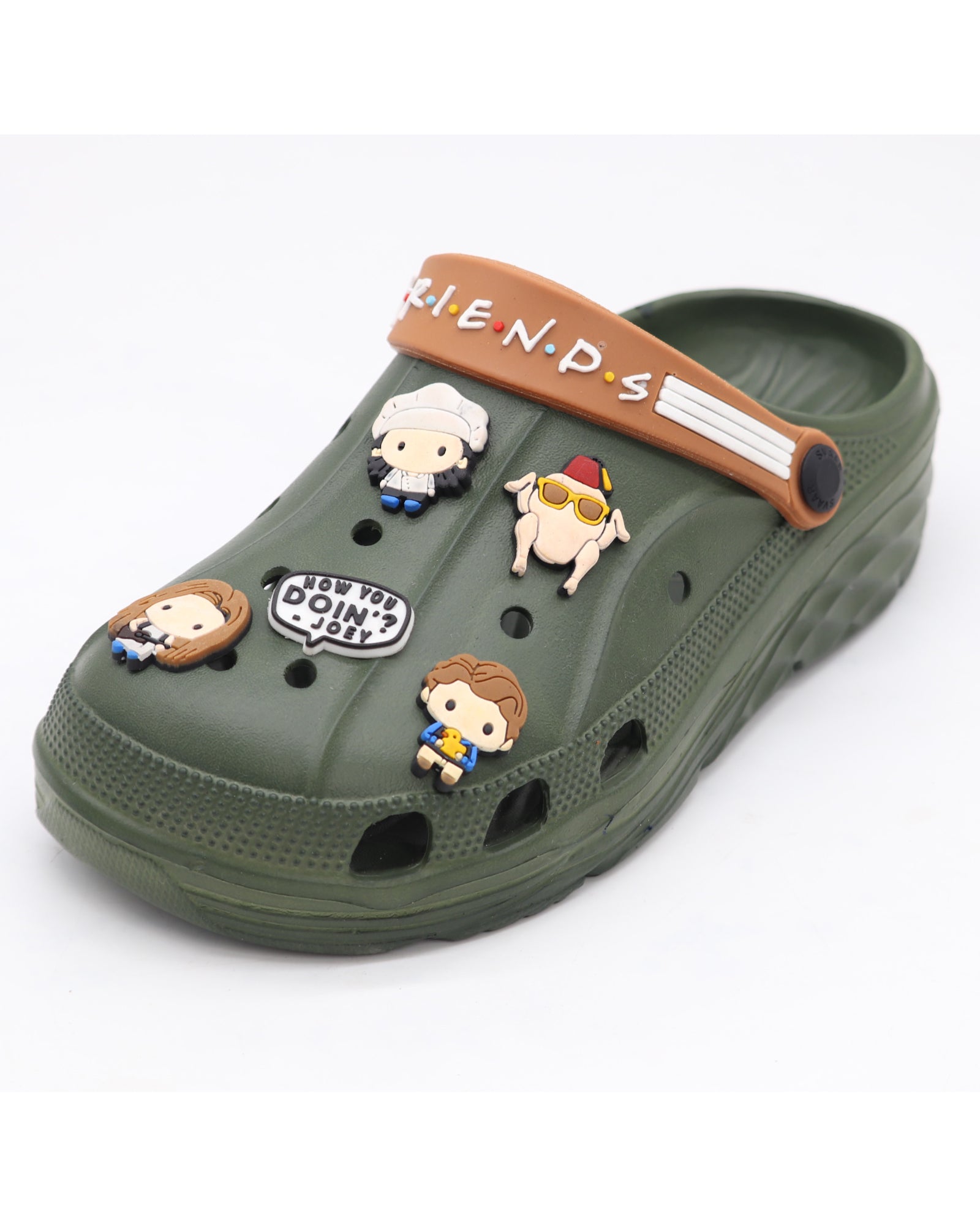 SVAAR x Friends Men’s Stylish Clogs with Friends Charms and Back Strap-Olive