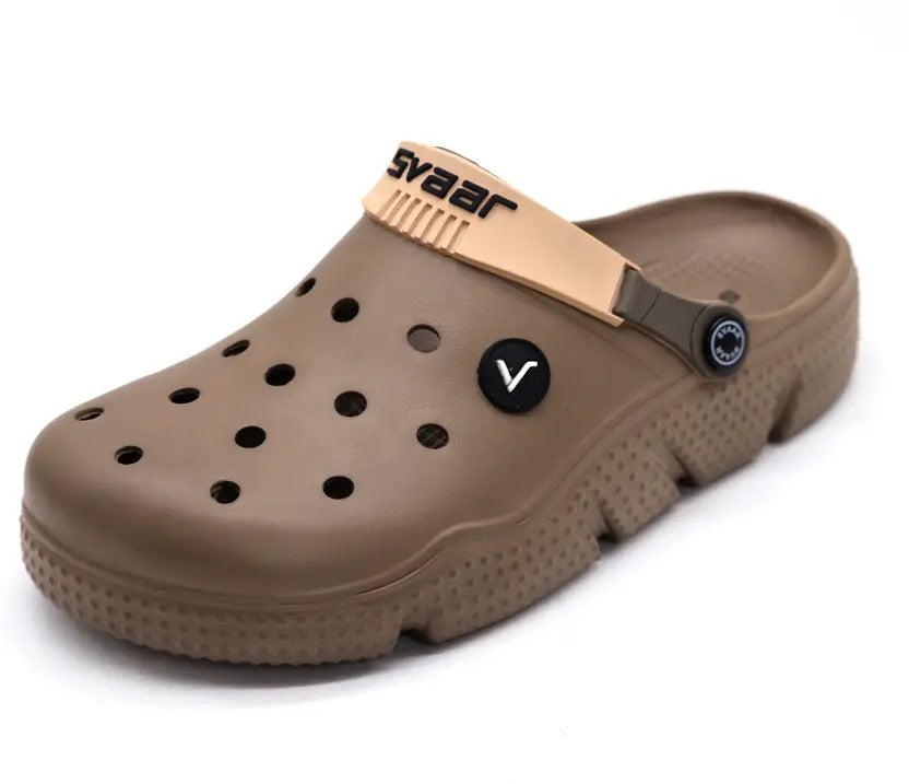SVAAR Men's Designer Clogs with Adjustable Back Strap for Men - Brown