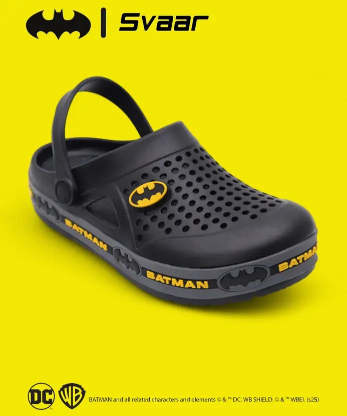SVAAR Batman Men's Mysterious Clogs with Authentic Batman Charms and Adjustable Back Strap Black