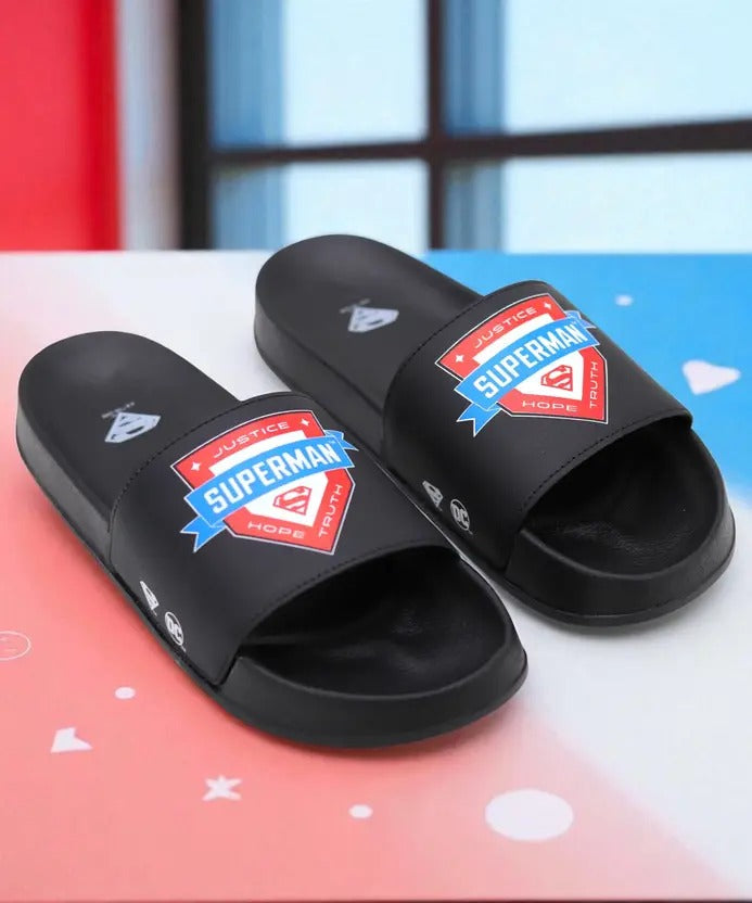 SVAAR x Superman Official Soft Cushioned Slides for Men-Black