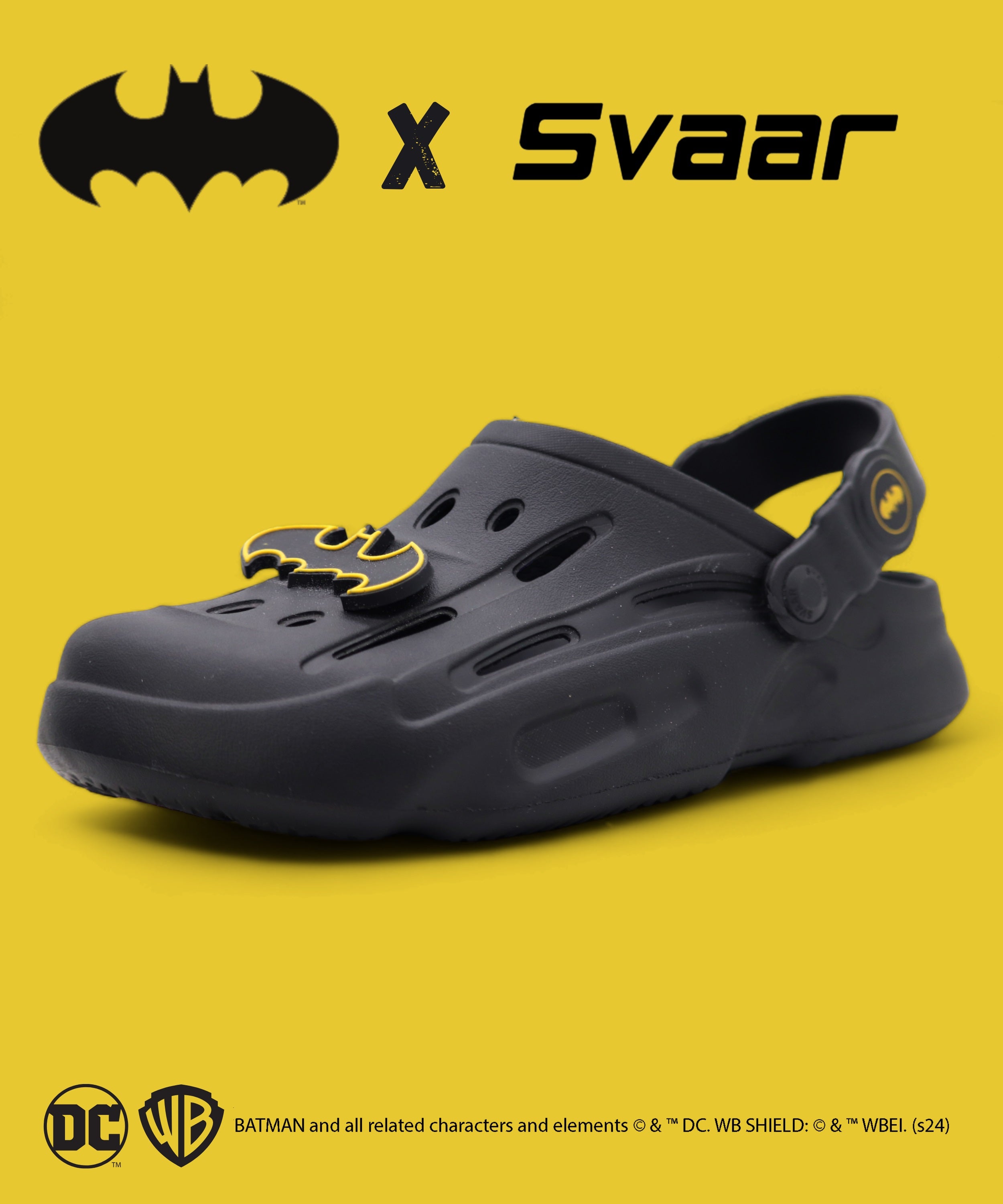 SVAAR Batman Men's Sturdy Clogs With Authentic Batman Charms And Adjustable Back Strap Black