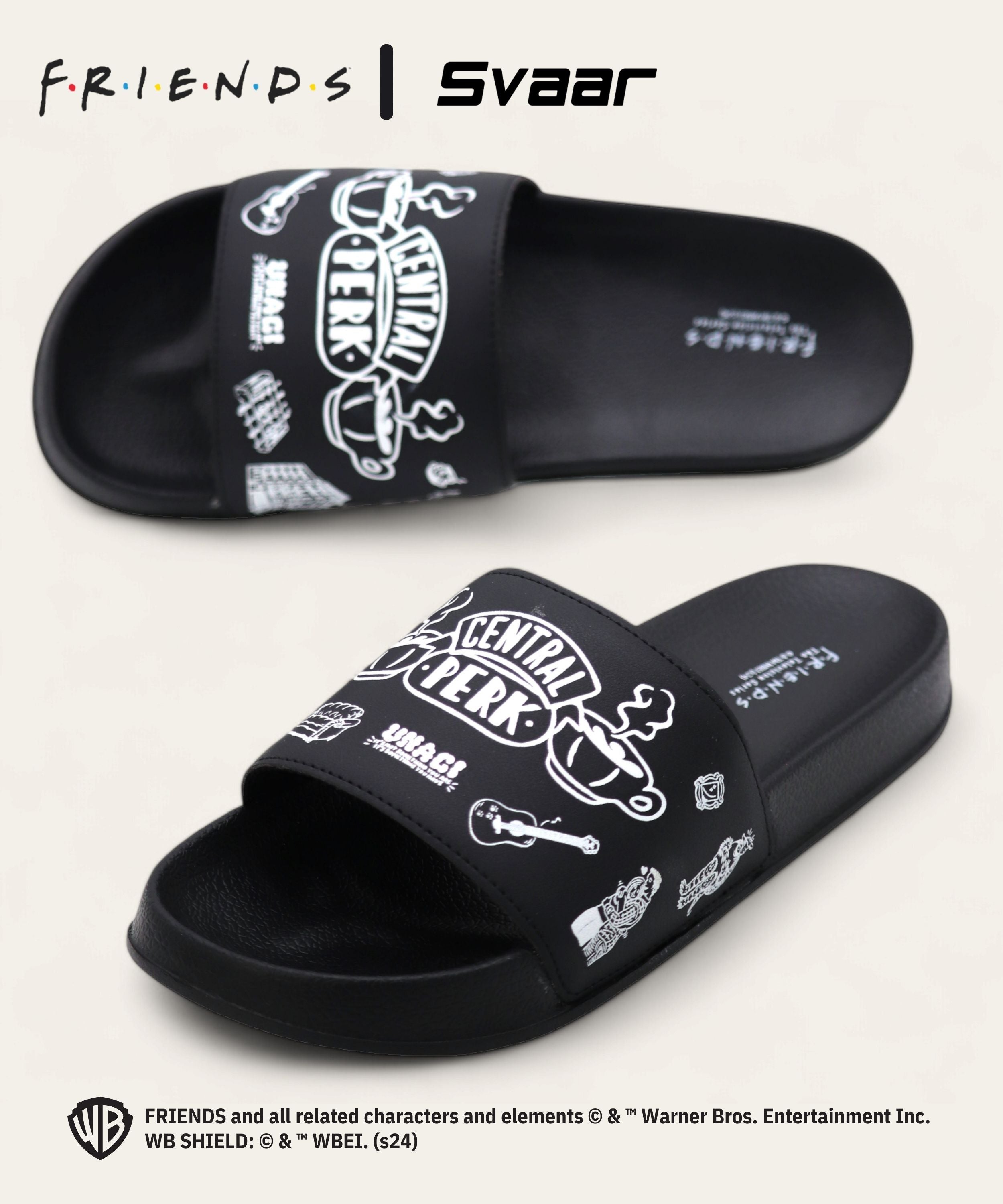Svaar x Friends Men’s Slides – Cushioned, Anti-Slip, Lightweight Slippers – Black