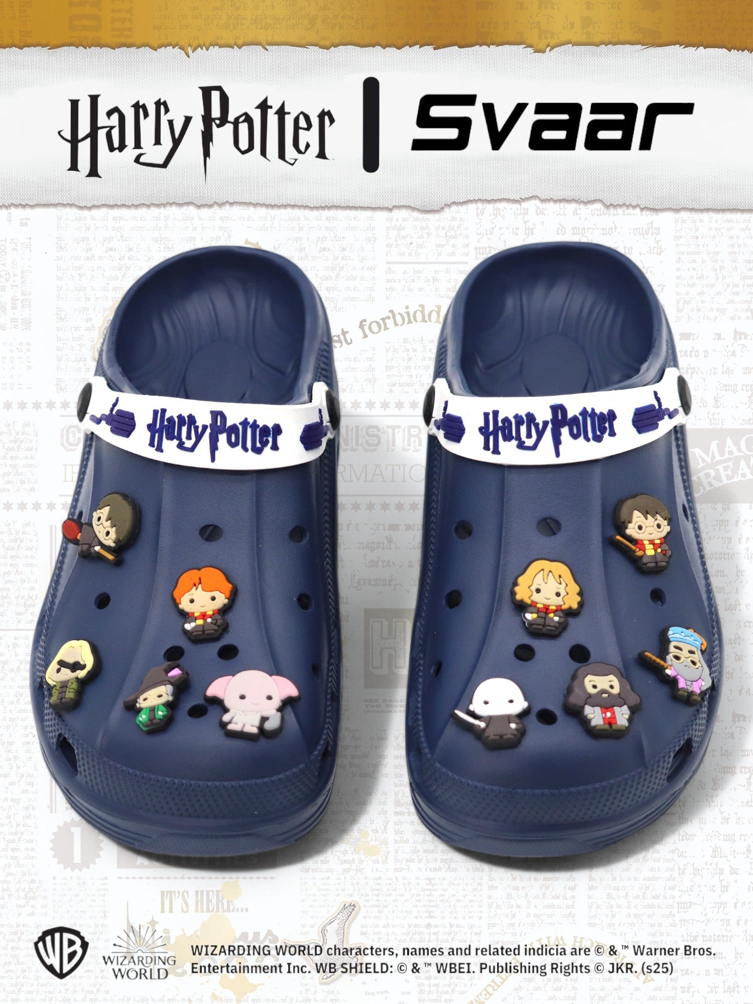 SVAAR x Harry Potter Men's Magical Clogs – Includes 10 Authentic Charms & Adjustable Back Strap - Navy