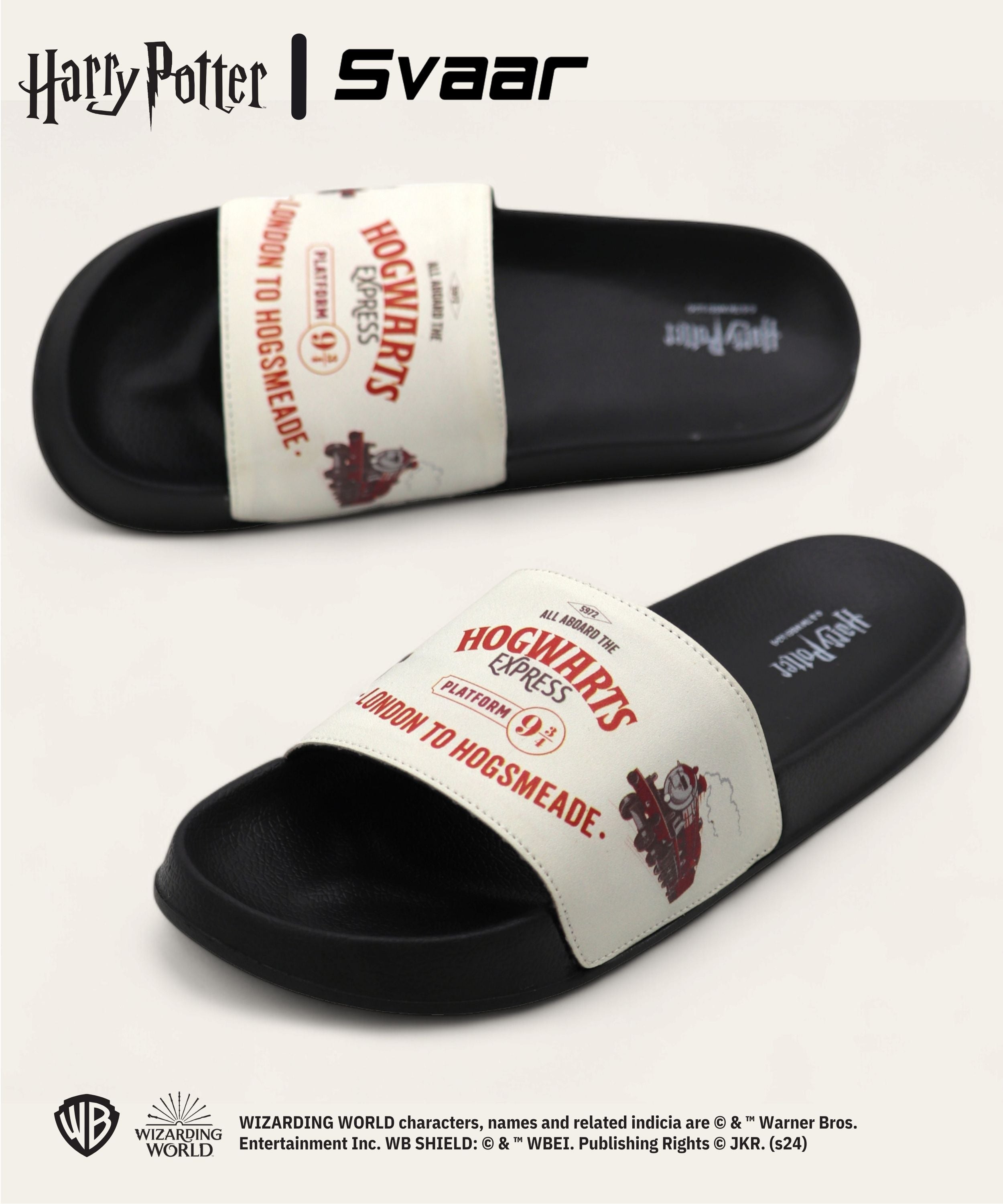 SVAAR Hogwarts Express Slides for Men | Soft Cushioned & Anti-Slip-Black