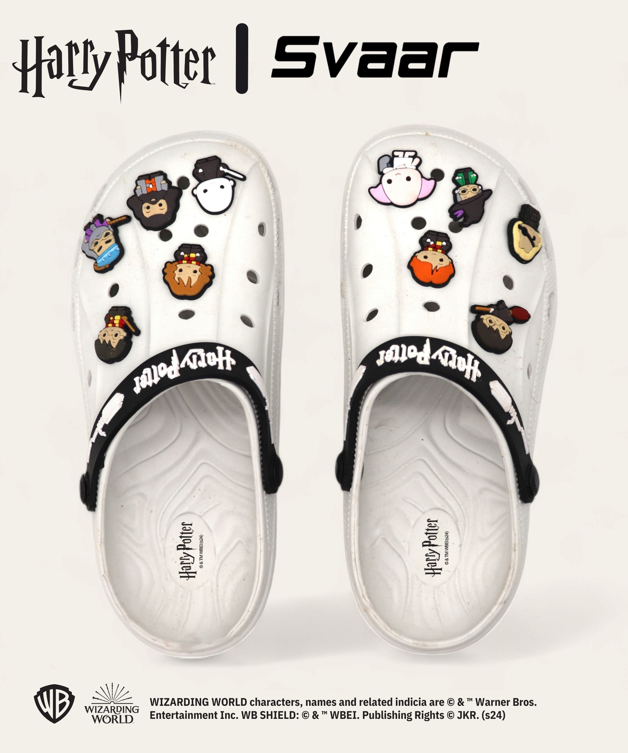 SVAAR x Harry Potter Men's Magical Clogs – Includes 10 Authentic Charms & Adjustable Back Strap - White