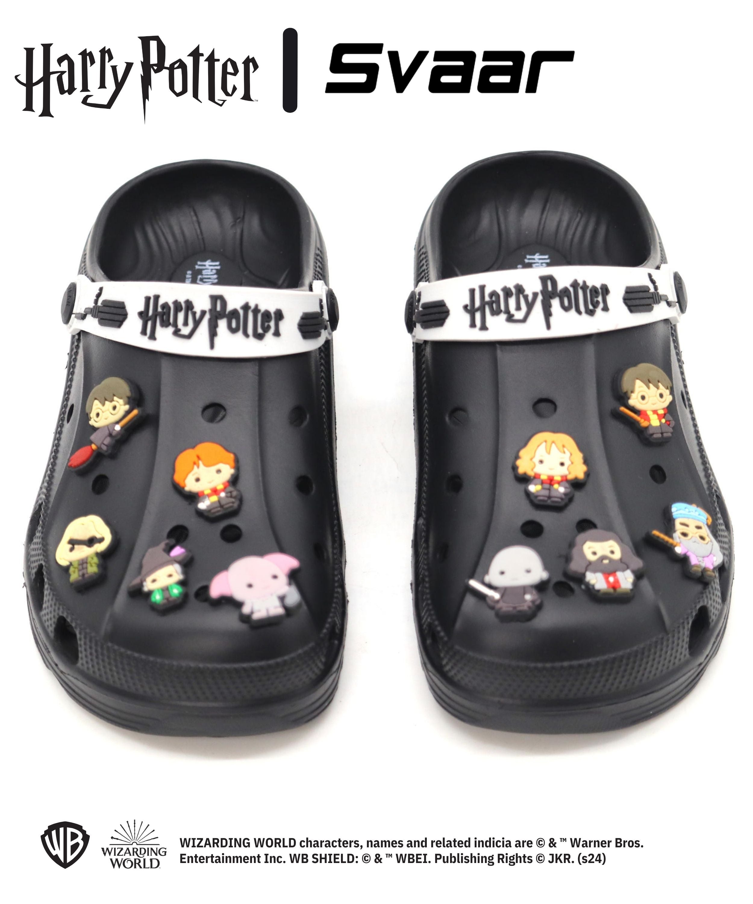 SVAAR x Harry Potter Men's Magical Clogs – Includes 10 Authentic Charms & Adjustable Back Strap - Black